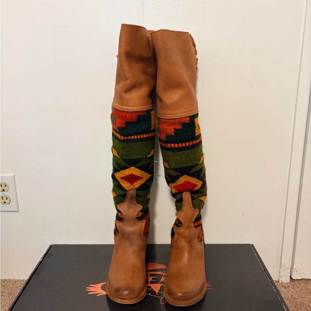 Freebird Brown and Multicolor Over the Knee Boots